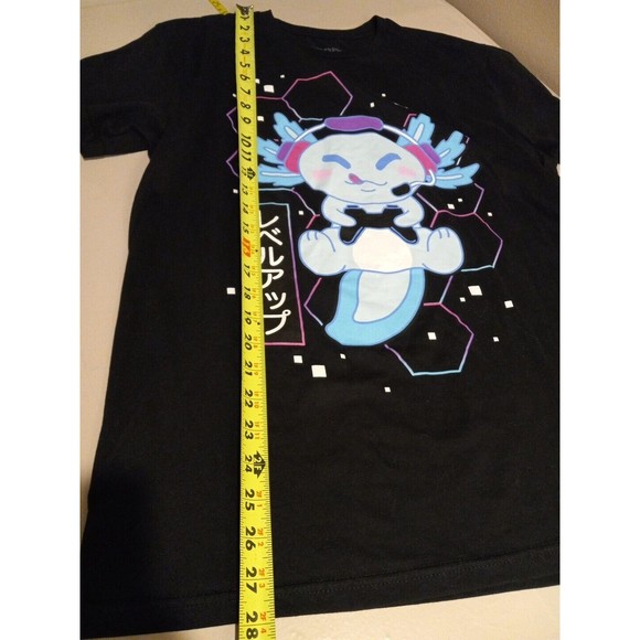 Hot Topic Unisex 100% Cotton Black Printed Axolotl Level Up T-shirt Size M - Picture 7 of 8